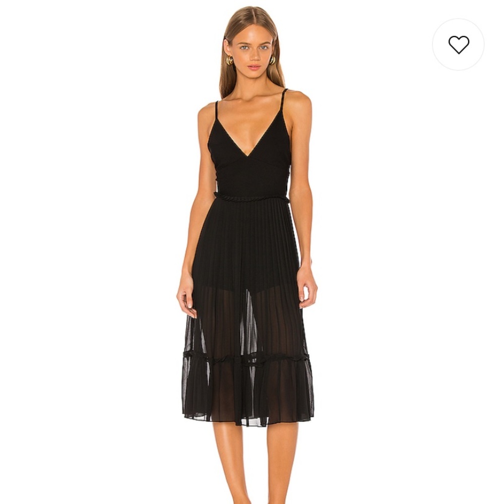 LPA Black Pleated Midi Slip Dress